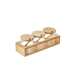 Set 3 ciotole in vetro con base bamboo