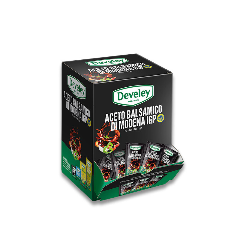 Aceto balsamico monodose buste ml 5 cartoni 200 pezzi Develey.jpg